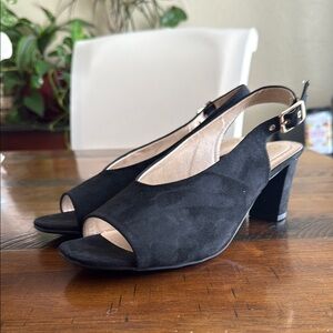 Cato Black Slingback Peep-Toe Heels